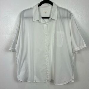 All:Row White Cotton Collared Short Sleeve Button Down Shirt Size L